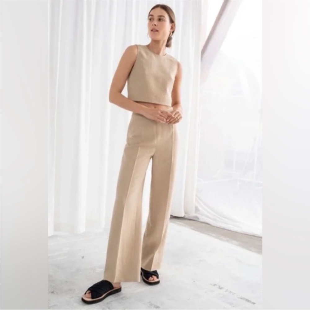 & Other Stories Beige Tailored Wide Leg High Rise Trouser 2 XS